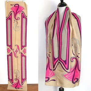 Vintage Long Rectungular Scarf Art-Nouveau Inspired Abstract Design 74"X16"